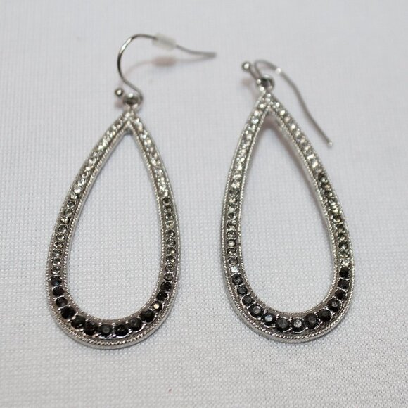Silver Tone Tear Drop Marcasite Dangle Earrings - Picture 7 of 8